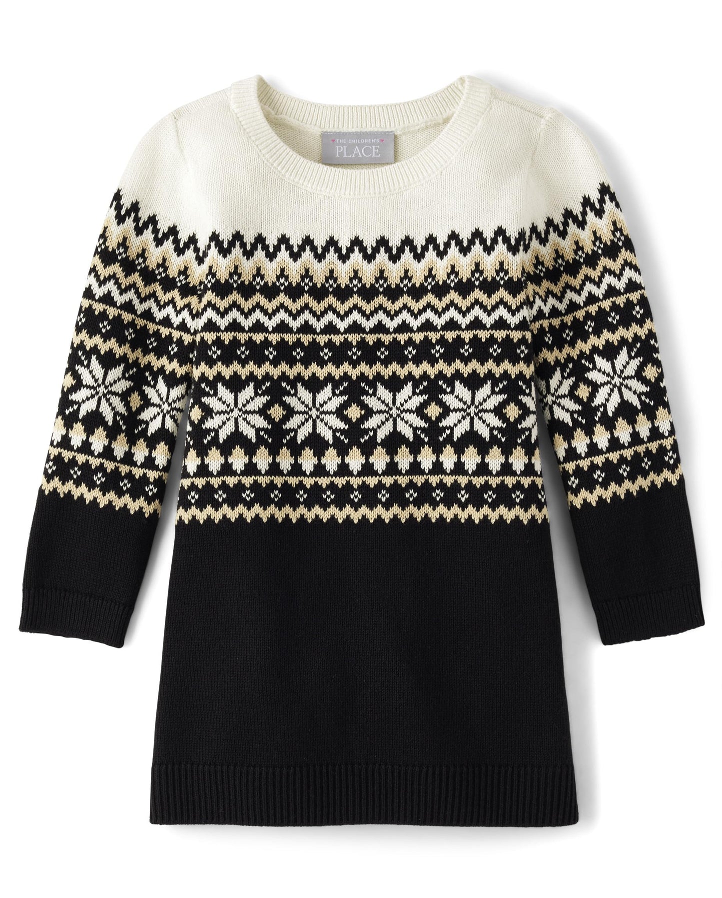 The Children'S Place Baby Girls' And Toddler Long Sleeve Sweater Dress, Black And White Fairisle, 3T