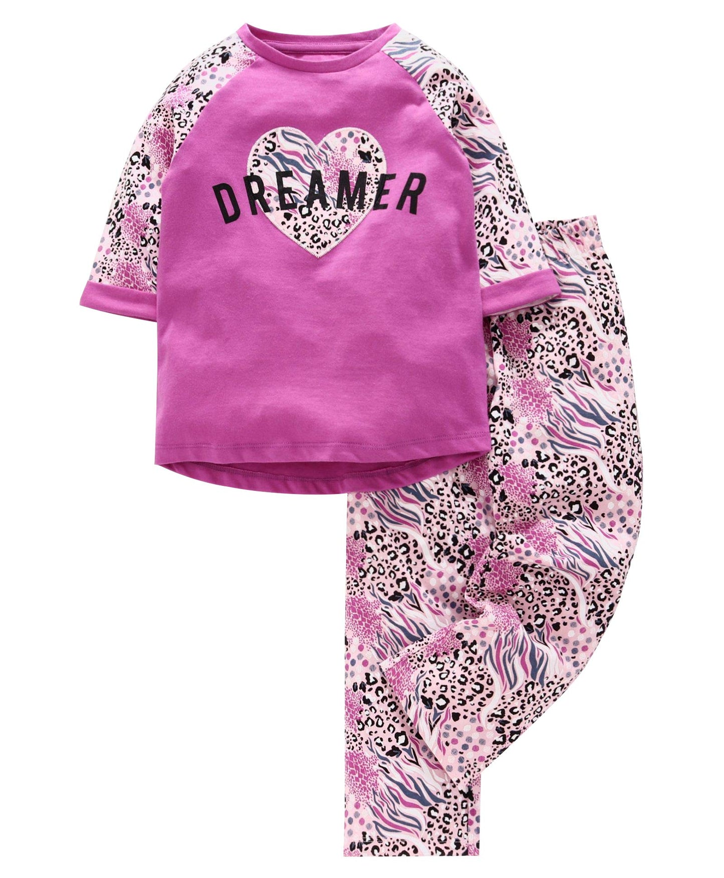 Ventra Girls Love Dreamer Nightwear, Half Sleeve Top and Bottom Pyjama Set, 100% Cotton Nightdress for Kids Pink