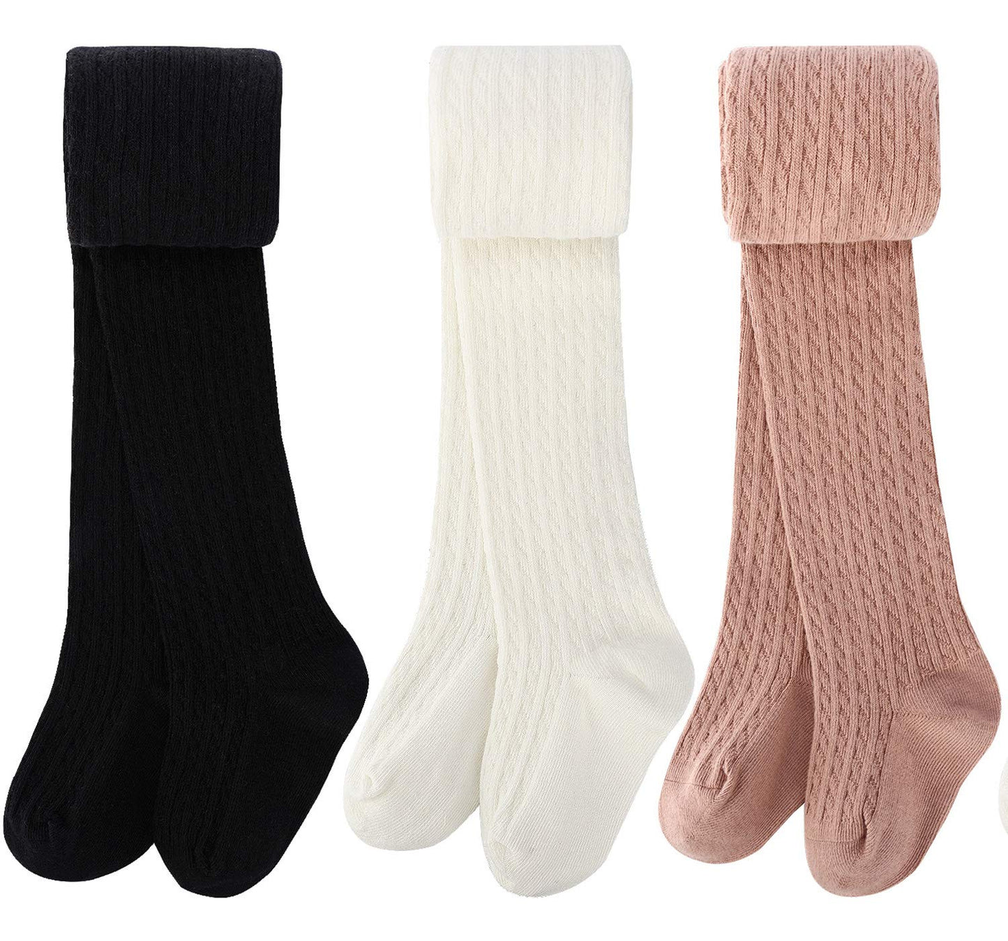Booph Girls Tights Baby Toddler Cable Knit Leggings Pants 4-5T J-3 Pack
