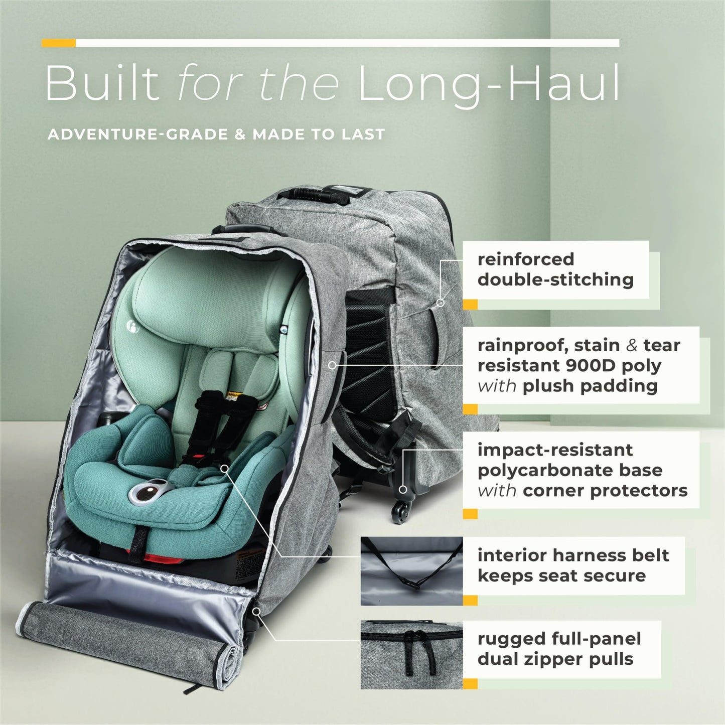 The Little Stork Car Seat Travel Bag With Wheels - 3 In 1 Padded Carseat Carrier Backpack With Extra Storage To Cover All Your T