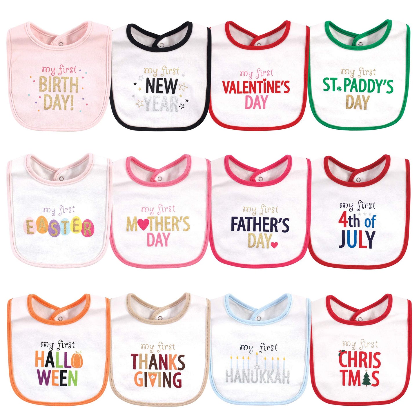 Hudson Baby Unisex Baby Cotton Bibs, Holiday Bold Girl, One Size