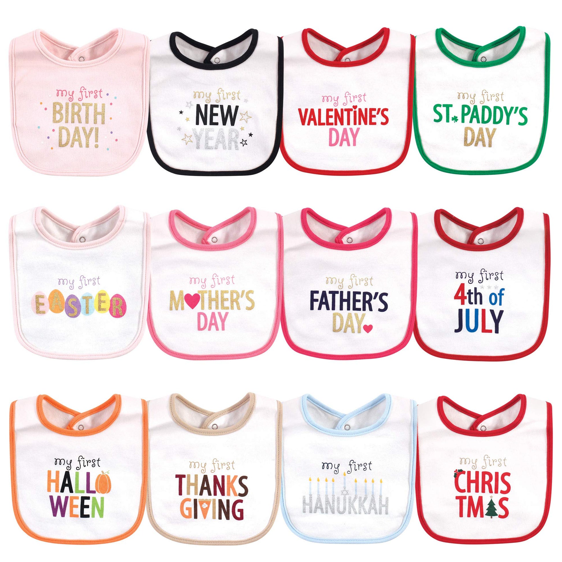 Hudson Baby Unisex Baby Cotton Bibs, Holiday Bold Girl, One Size