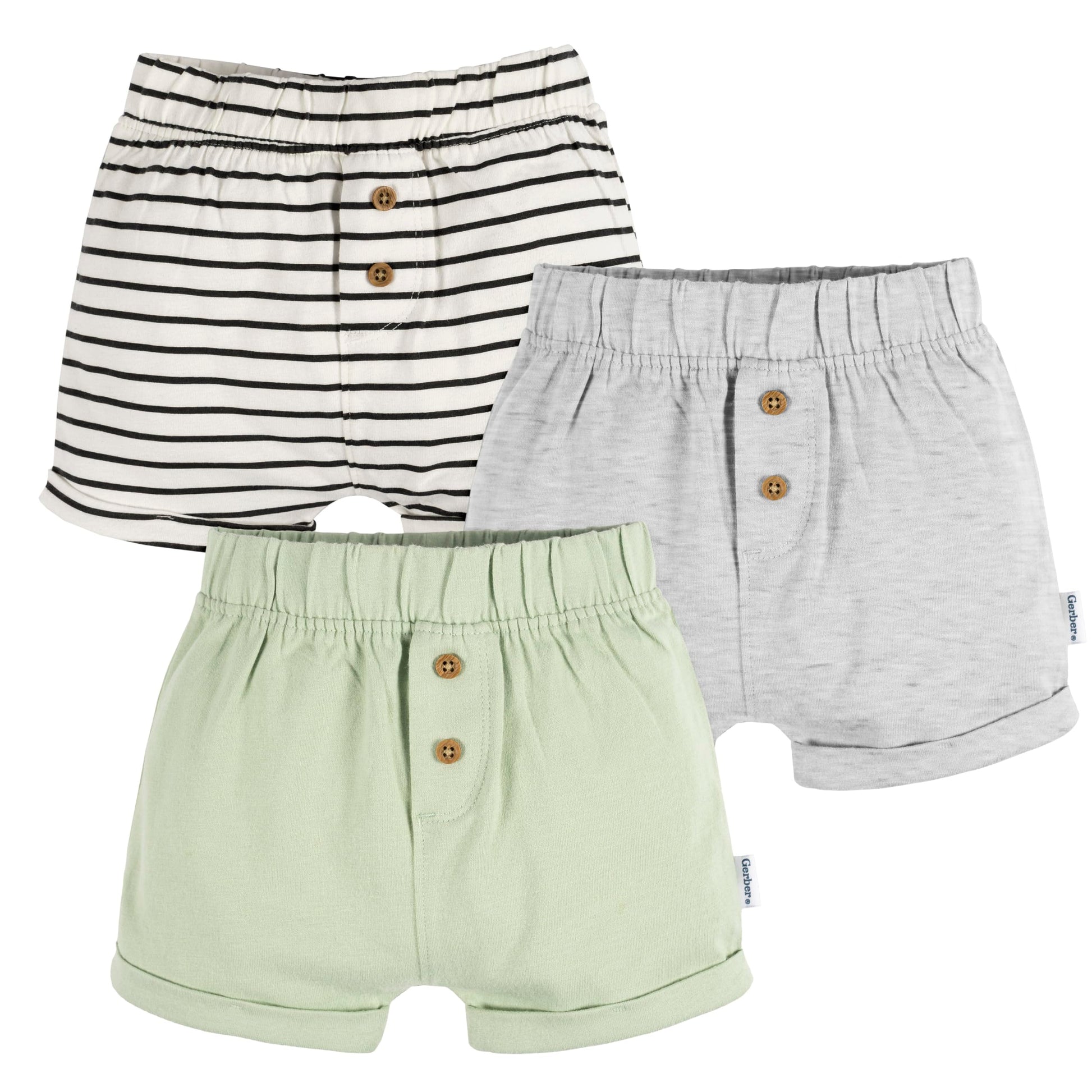 Gerber Baby 3-Pack Knit Shorts, Green