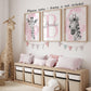 Safari Animals Set Of 3 Unframed Poster Prints For Baby Girls Nursery Bedroom Playroom, Personalized Name, Choice Of 12 Animals,