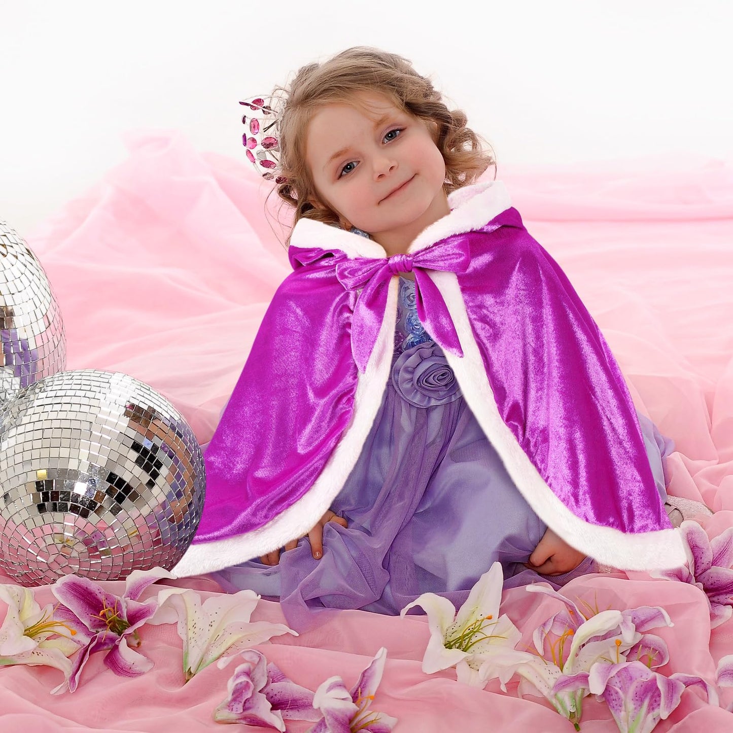 Unittype Winter Fur Princess Hooded Cape Cloak Costume Princess Dress Up For Girls Kids Toddlers Birthday Party Cosplay(5-6 Year