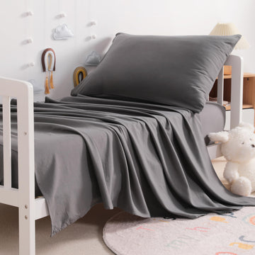 Ntbay Toddler Sheet Set - 3-Piece Microfiber Crib Sheet Set - Flat Sheet, Fitted Sheet, Pillowcase - Solid Toddler Bedding, Dark