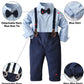 Baby Boys Dress Clothes, Toddlers Boys Long Sleeves Button Down Plaid Dress Shirt With Bowtie + Suspender Pants Set Wedding Outf