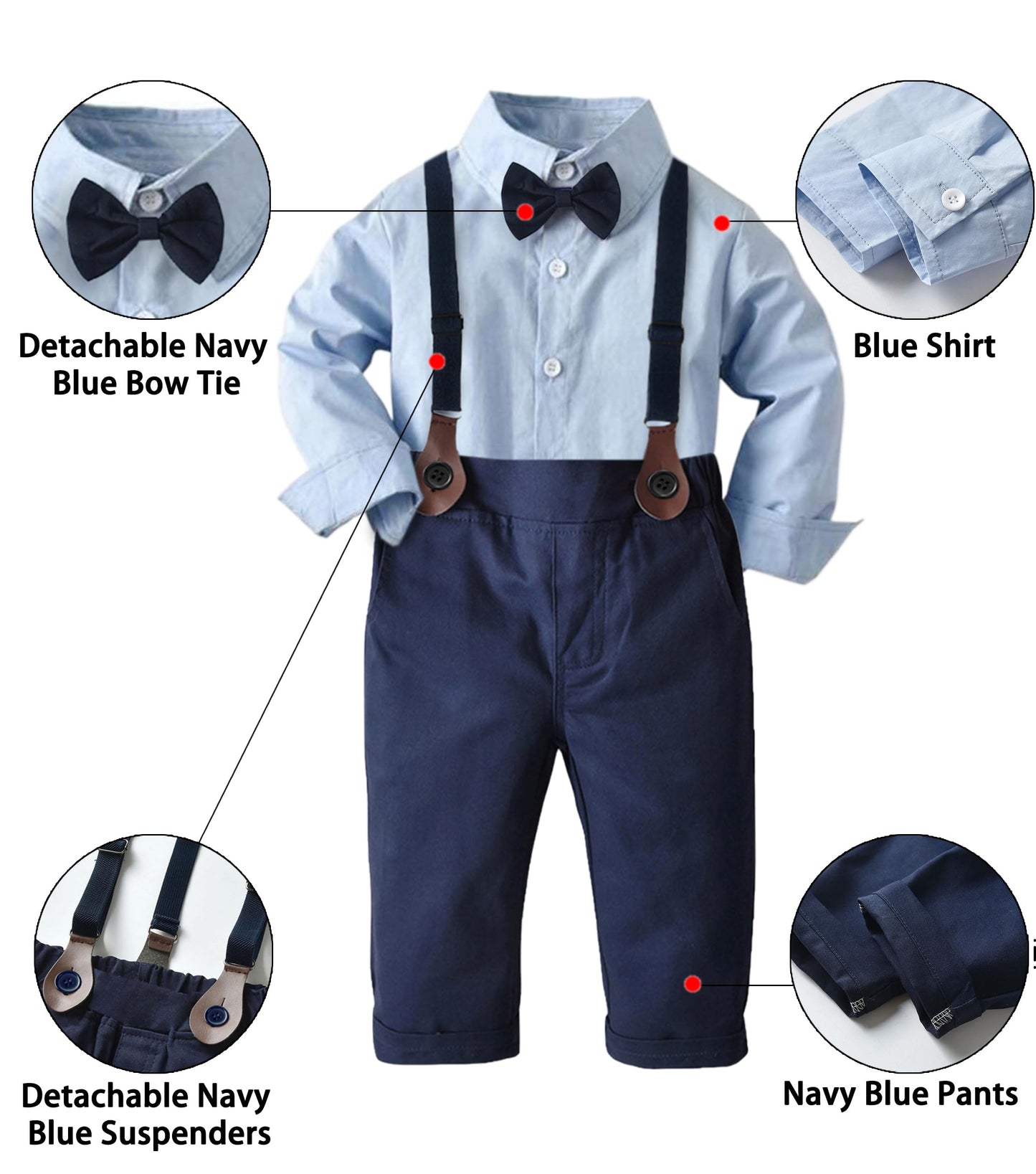 Baby Boys Dress Clothes, Toddlers Boys Long Sleeves Button Down Plaid Dress Shirt With Bowtie + Suspender Pants Set Wedding Outf