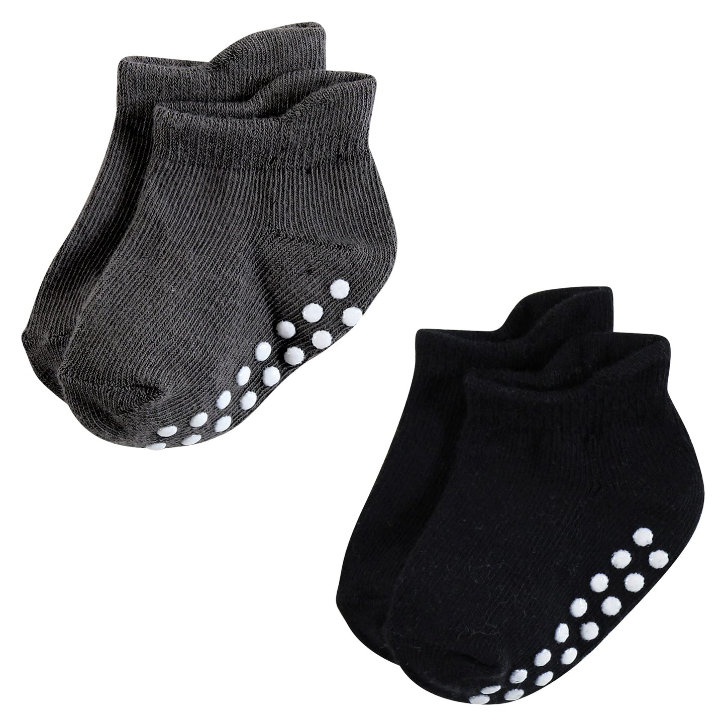 Hudson Baby Unisex Baby Non-Skid No-Show Socks, Black White Stripes, 0-6 Months