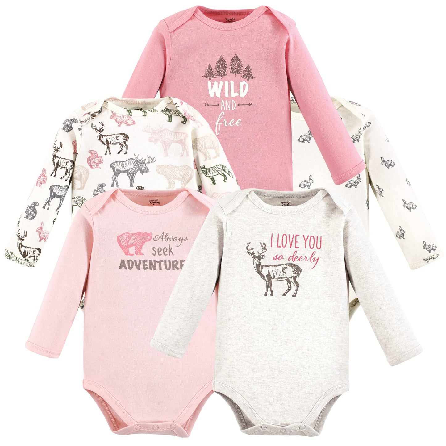 Touched By Nature Unisex Baby Organic Cotton Long-Sleeve Bodysuits, Girl Woodland, 18-24 Months