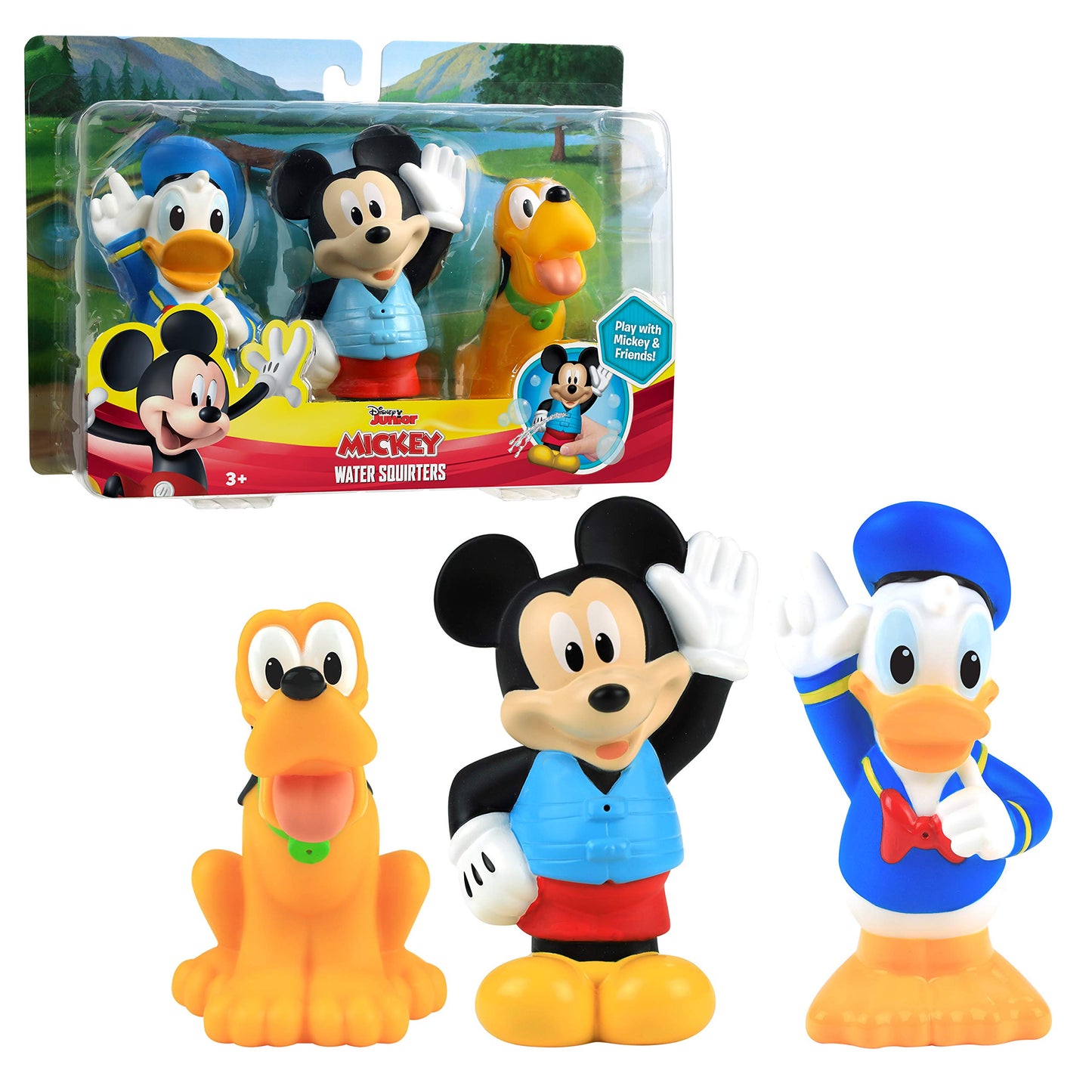 Disney Junior Mickey Mouse Bath Toy Set, Includes Mickey Mouse, Donald Duck, and Pluto Water Toys, Kids Toys for Ages 3 Up by Ju
