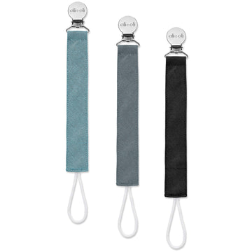 Ali+Oli Linen Strap Pacifier Clip (Night) Set of 3 (10 x 1) Baby Pacifier Holder for Newborn Pacifiers & Teethers, Binky Clips, 