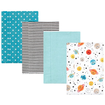 Hudson Baby Unisex Baby Cotton Flannel Burp Cloths, Happy Planets 4 Pack, One Size