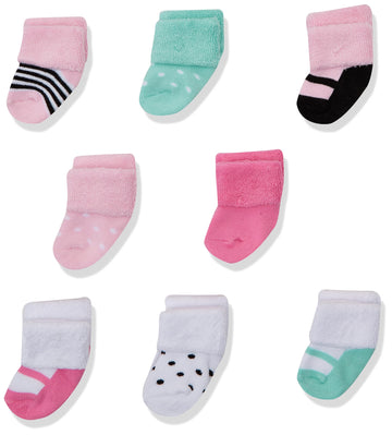 Luvable Friends Unisex Baby Newborn And Baby Terry Socks, Mint Pink Mary Janes, 0-6 Months
