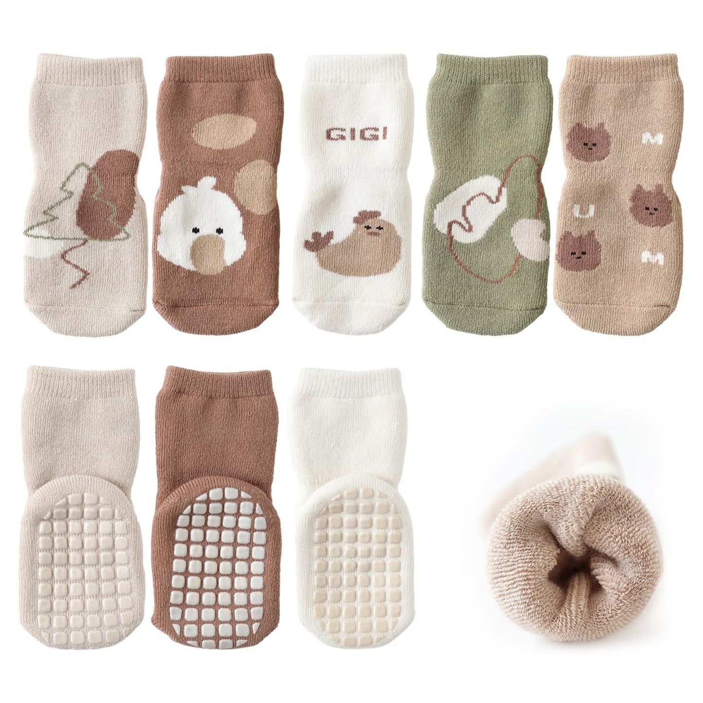 Baby Socks NonSlip, Toddler Socks With Grips, Cute Cartoon Baby Boy Girl AntiSlip Socks, Soft Cotton NonSkid Kids Floor Socks
