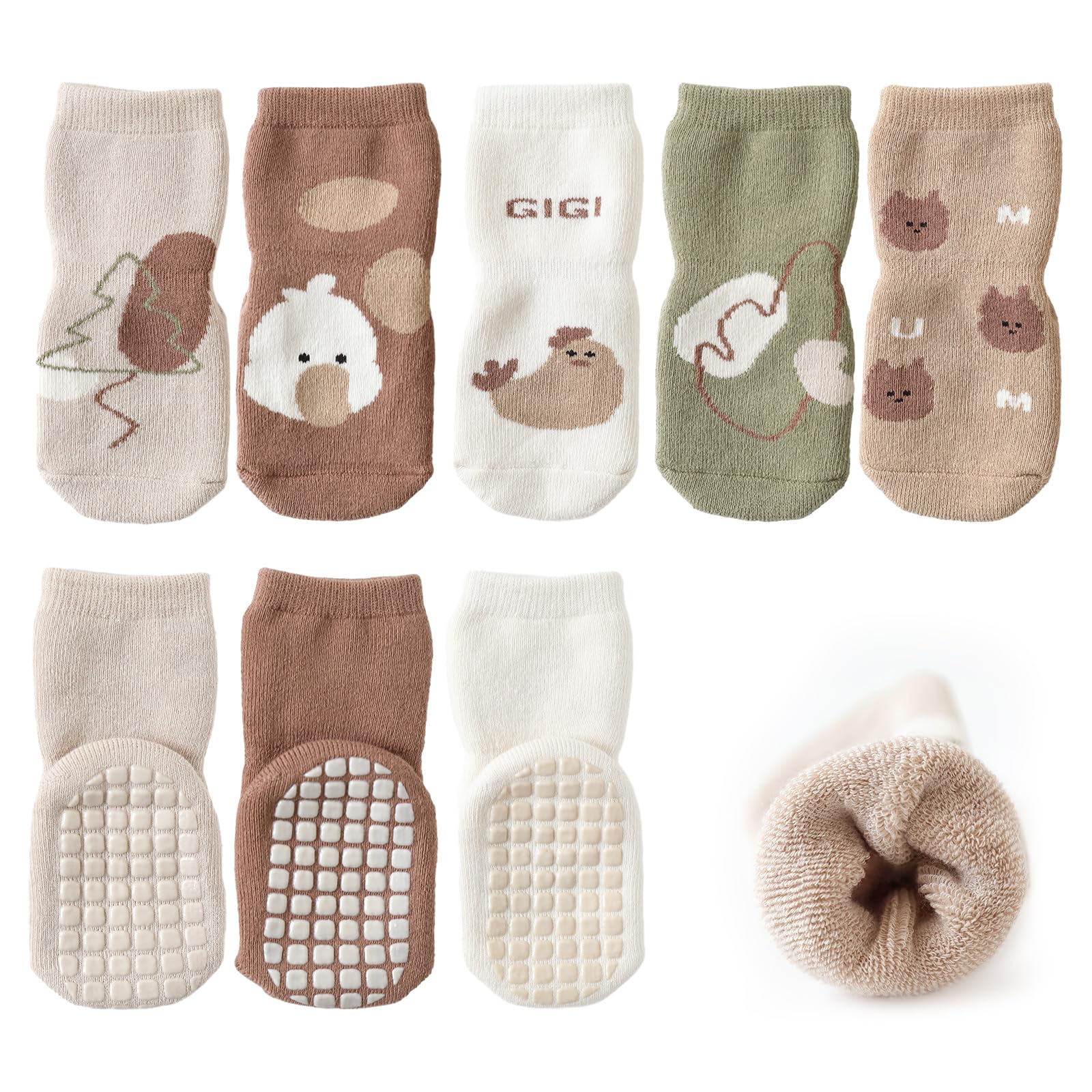 Baby Socks NonSlip, Toddler Socks With Grips, Cute Cartoon Baby Boy Girl AntiSlip Socks, Soft Cotton NonSkid Kids Floor Socks