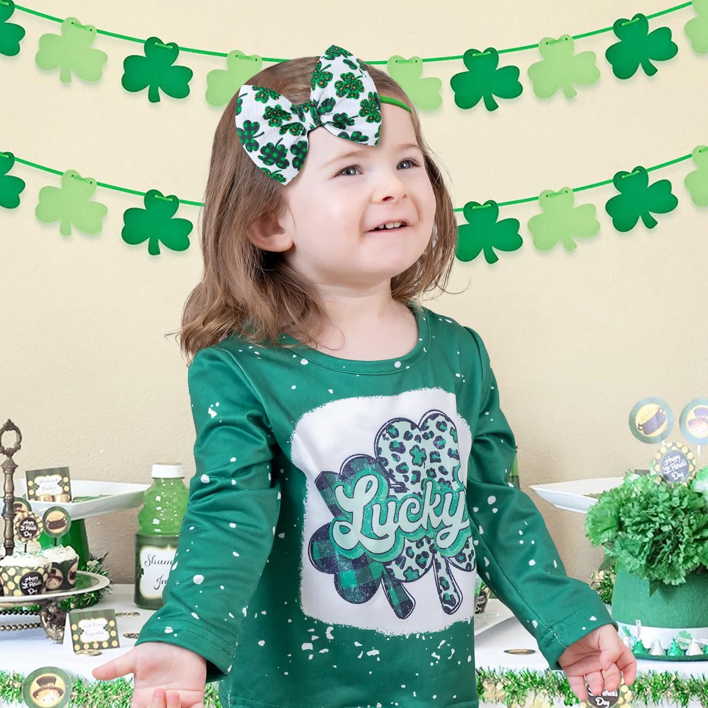 Lanmerry St. Patrick'S Day Baby Girl Clover Headbands, Elastic Nylon Hair Accessories For Newborn Infant Toddler