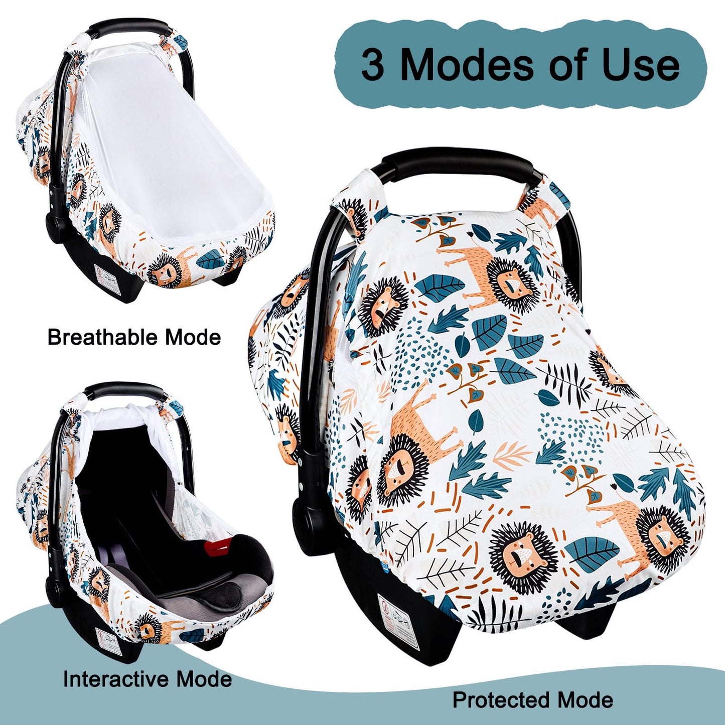 Swesen Car Seat Covers For Babies, Lion Baby Car Seat Cover With Zipper Mesh, Carseat Cover Boy, Stretchy Infant Carseat Canopy,