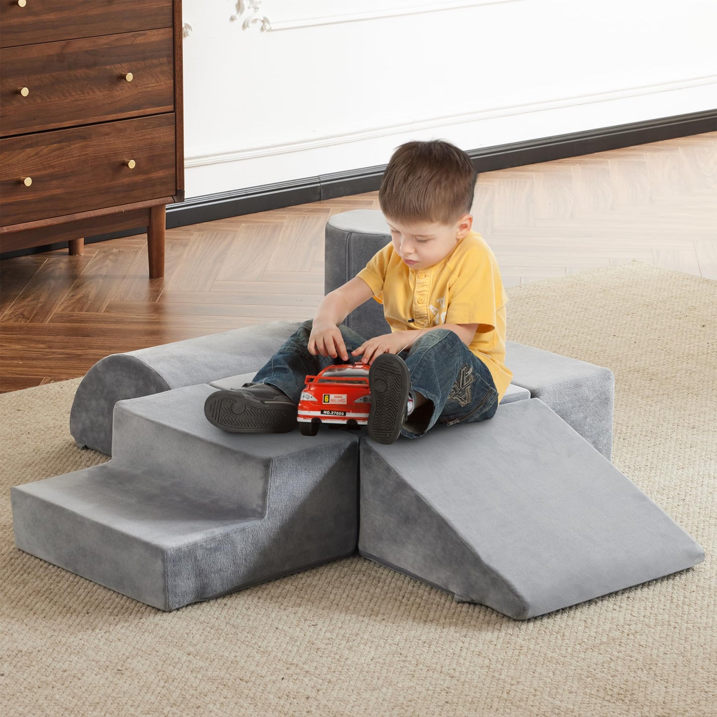 Jela Foam Blocks 6Pcs Soft Play Equipment Soft Velvet, Toddler Climbing Toys Indoor Soft Play Climbing For Toddlers, Lightweight