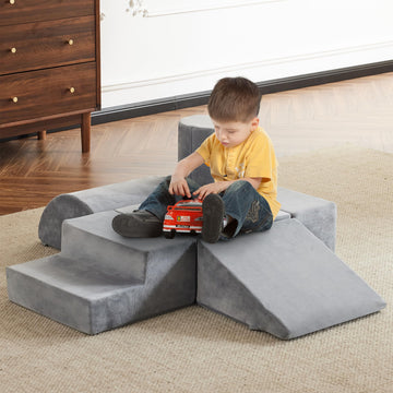 Jela Foam Blocks 6Pcs Soft Play Equipment Soft Velvet, Toddler Climbing Toys Indoor Soft Play Climbing For Toddlers, Lightweight