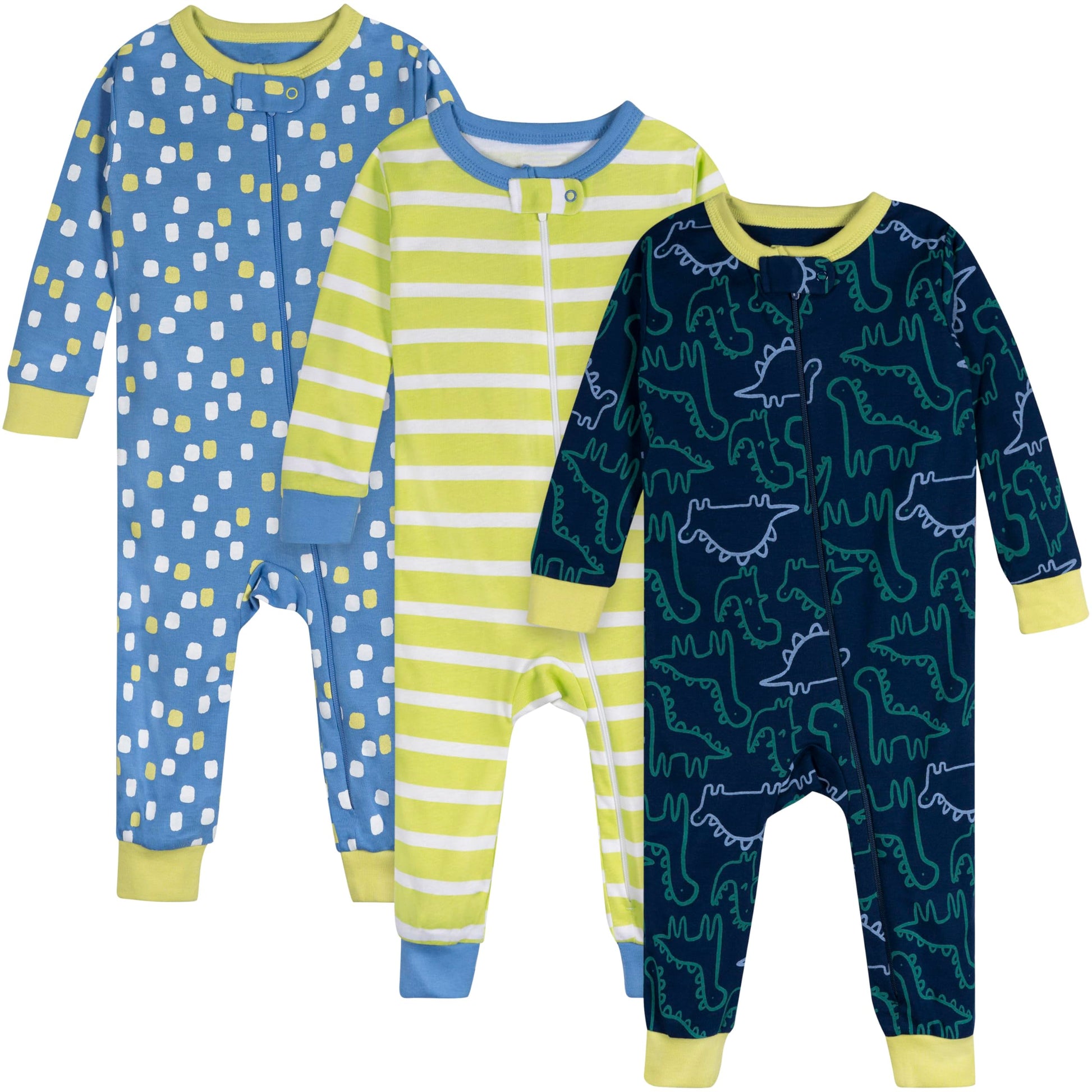 Onesies Brand Baby Boys 3-Pack Snug Fit One-Piece Cotton Pajamas, Dinos, 24 Months