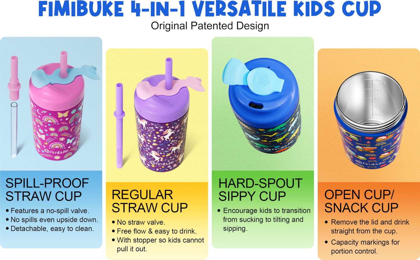 Fimibuke Kids & Toddlers Cups With Straw, 10Oz Spill Proof Sippy Cups For Toddlers, Insulated Stainless Steel Kids Tumblers With