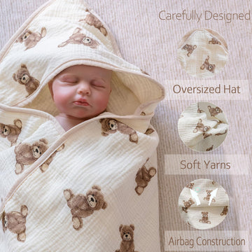 Little Jump Hooded Baby Towels for Newborn - 2 Pack 100% Cotton Muslin Baby Bath Towel, Soft and Absorbent for Boys Girls Infant
