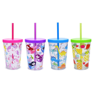 Home Tune 16Oz Kids Tumbler Water Drinking Cup 4 Pack - Bpa Free, Straw Lid Cup, Reusable, Lightweight, Spill-Proof Water Bottle