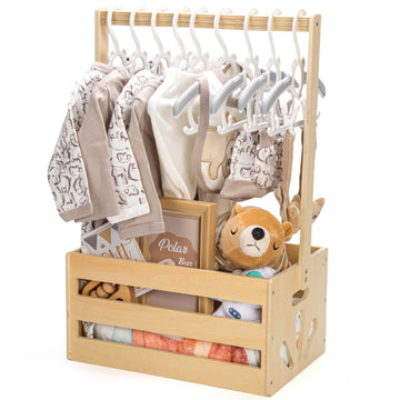 Giftamaz Wooden Baby Shower Crate Closet, Baby Storage Crate With Handle, Basket For Baby Shower Gifts, Welcome Gift Basket For