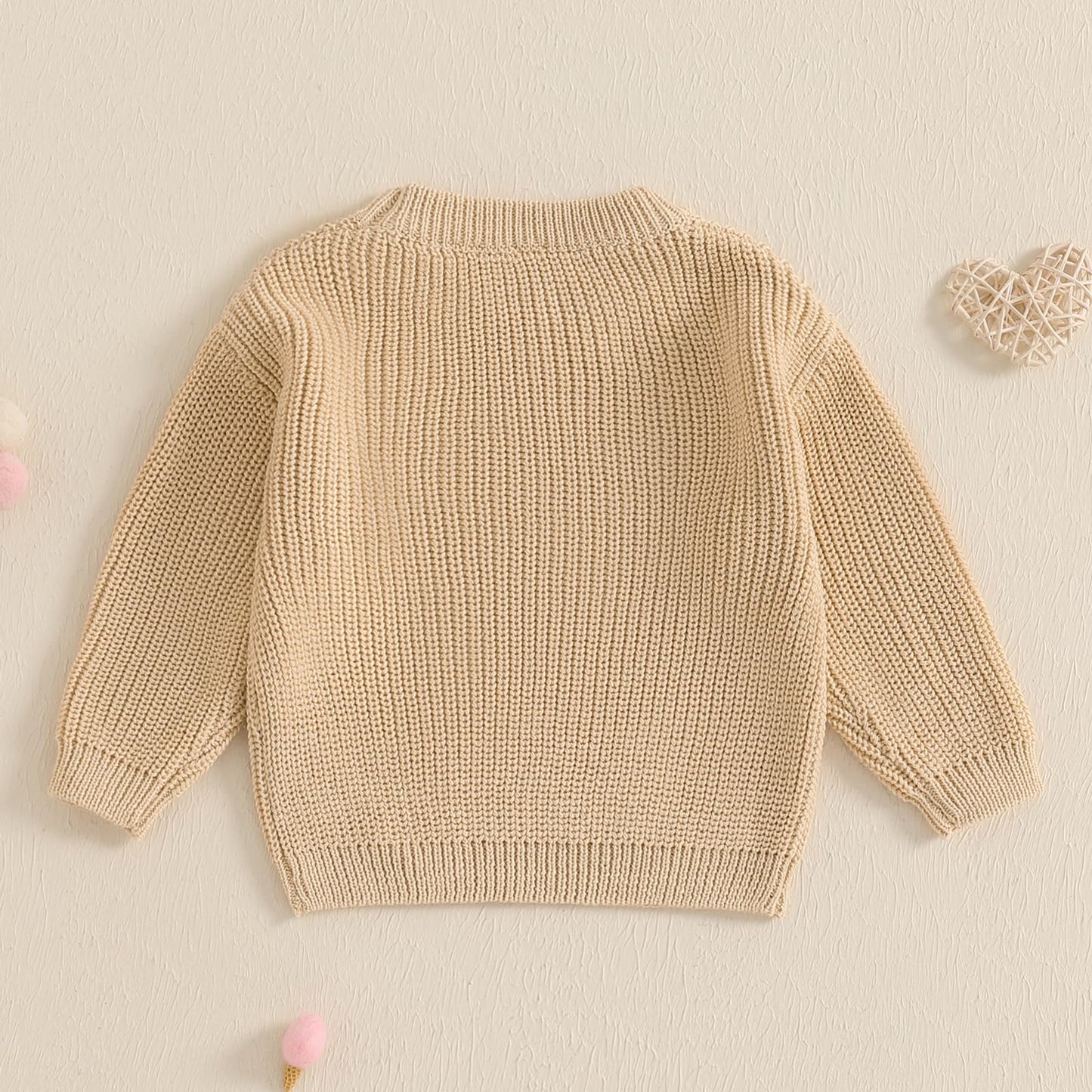 Nokpsedcb Baby Girl Cute Long Sleeve Heart Flowers Embroidery Oversized Sweater Toddler Valentine Outfit (Khaki Love, 2-3 Years)