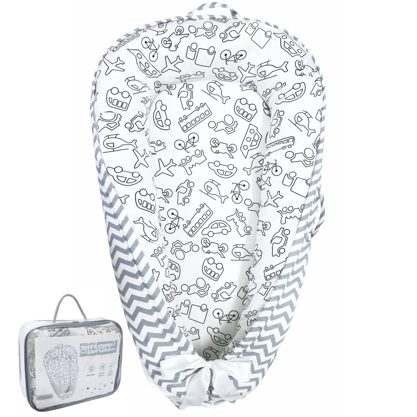 Aila+Aiden Baby Lounger | Organic Cotton Infant Lounger | Reversible, Adjustable & Portable Floor Lounger |Supervised Use | Soft