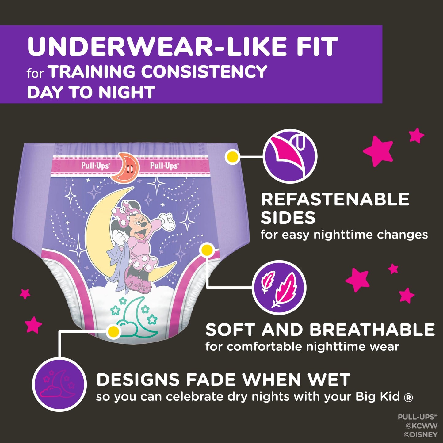 Pull-Ups Girls' Nighttime Potty Training Pants, Training Underwear, 3T-4T (32-40 Lbs), 60 Ct