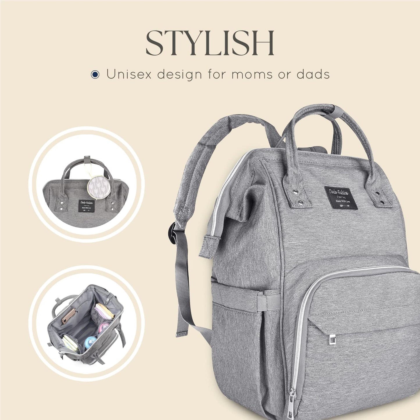 Dodo Babies Diaper Bag Backpack Set - Insulated & Waterproof Pockets - Plus Two Pacifier Clips, Binky Case & Stroller Straps (Bl