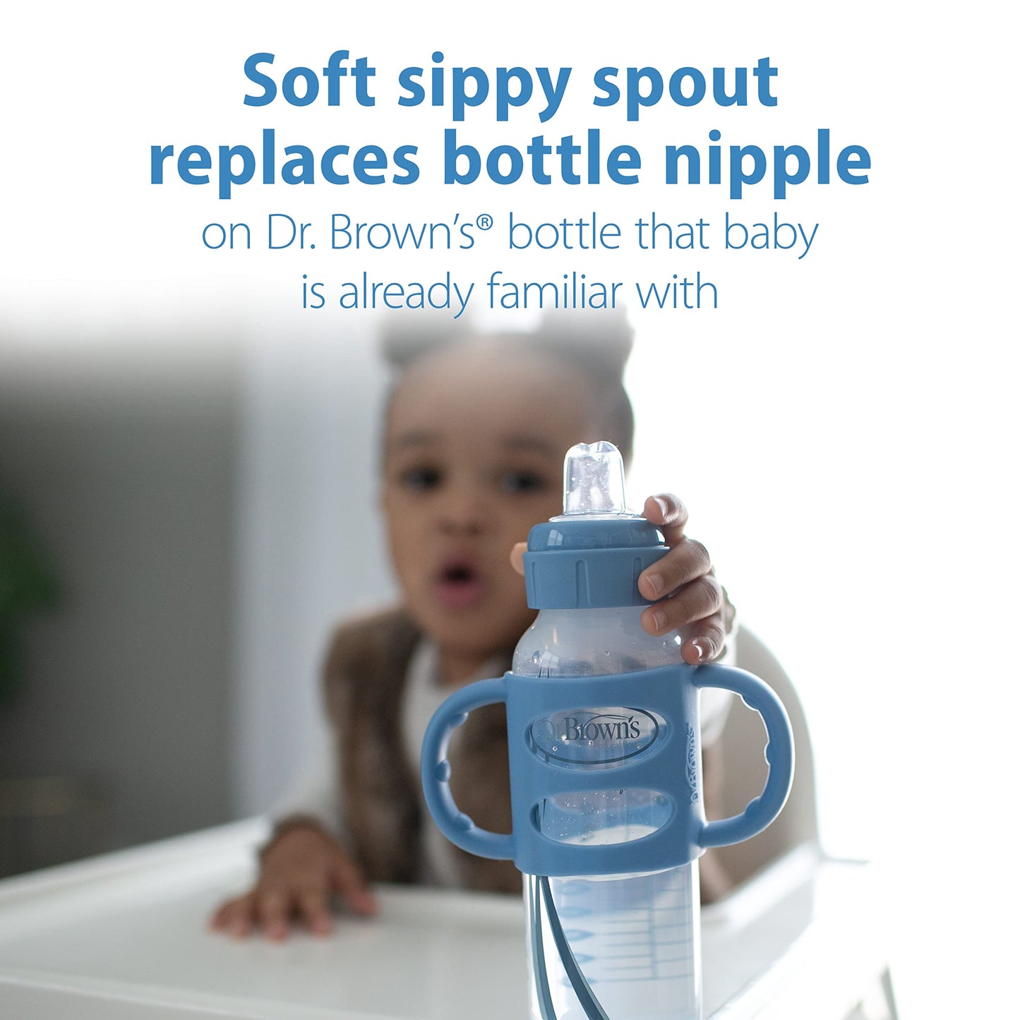 Dr. Brown'S Milestones Narrow Sippy Bottle With 100% Silicone Handles,Easy-Grip Bottle With Soft Sippy Spout,8Oz/250Ml,Bpa Free,