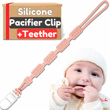 Silicone Pacifier Clip For Babies | 4 Pain Relief Textures, One-Piece Design | 100% Food-Grade, Flexible Binky Clips For Boys &