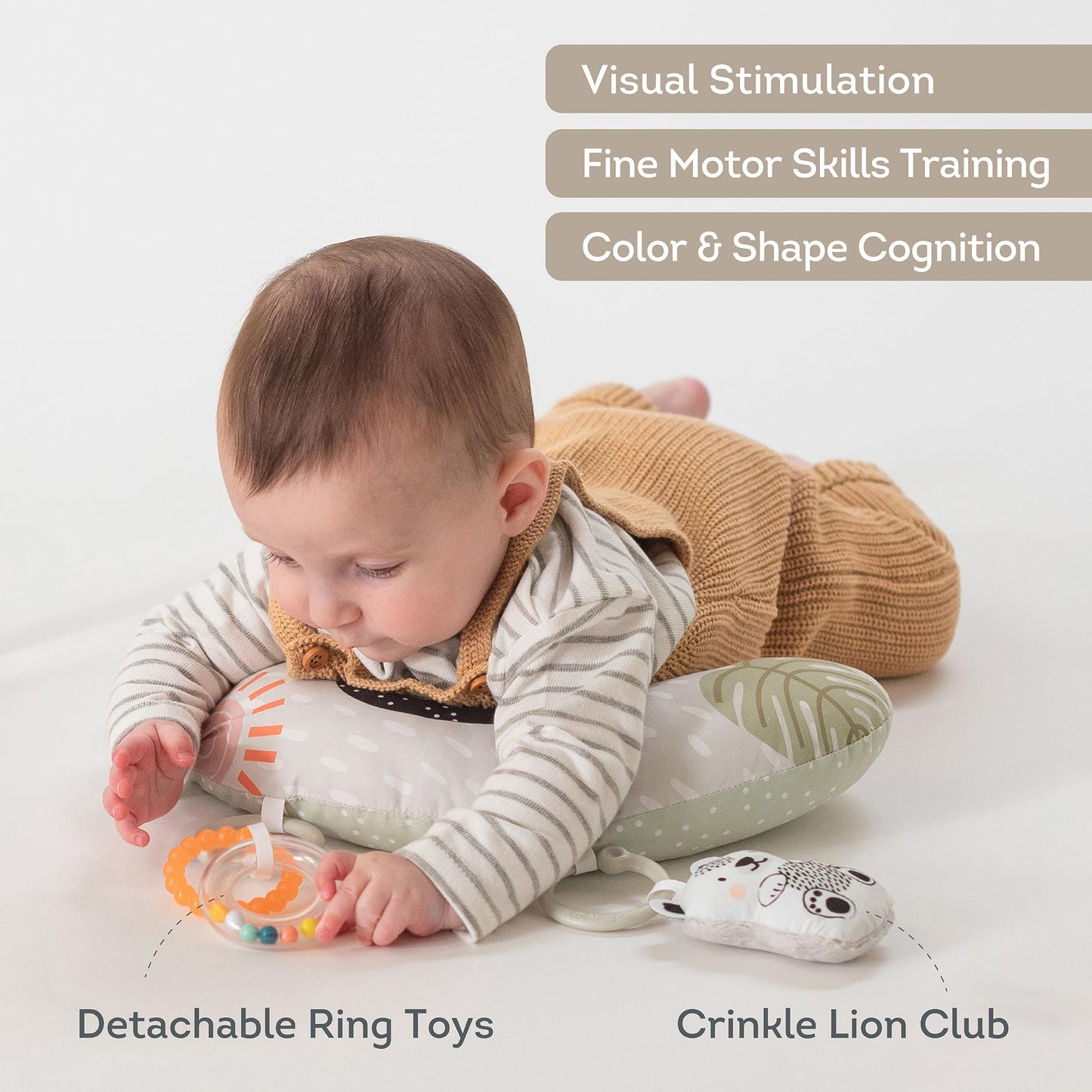 Taf Toys Ergonomic Tummy Time Cushion With Teether And Rattle - Soft And Supportive Baby Cushion For Enhanced Motor Skills Devel