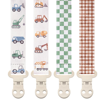 Stadela Baby Fabric Pacifier Clip Holder, Plastic Clip, 4-Pack, Construction Pattern, Otto Set