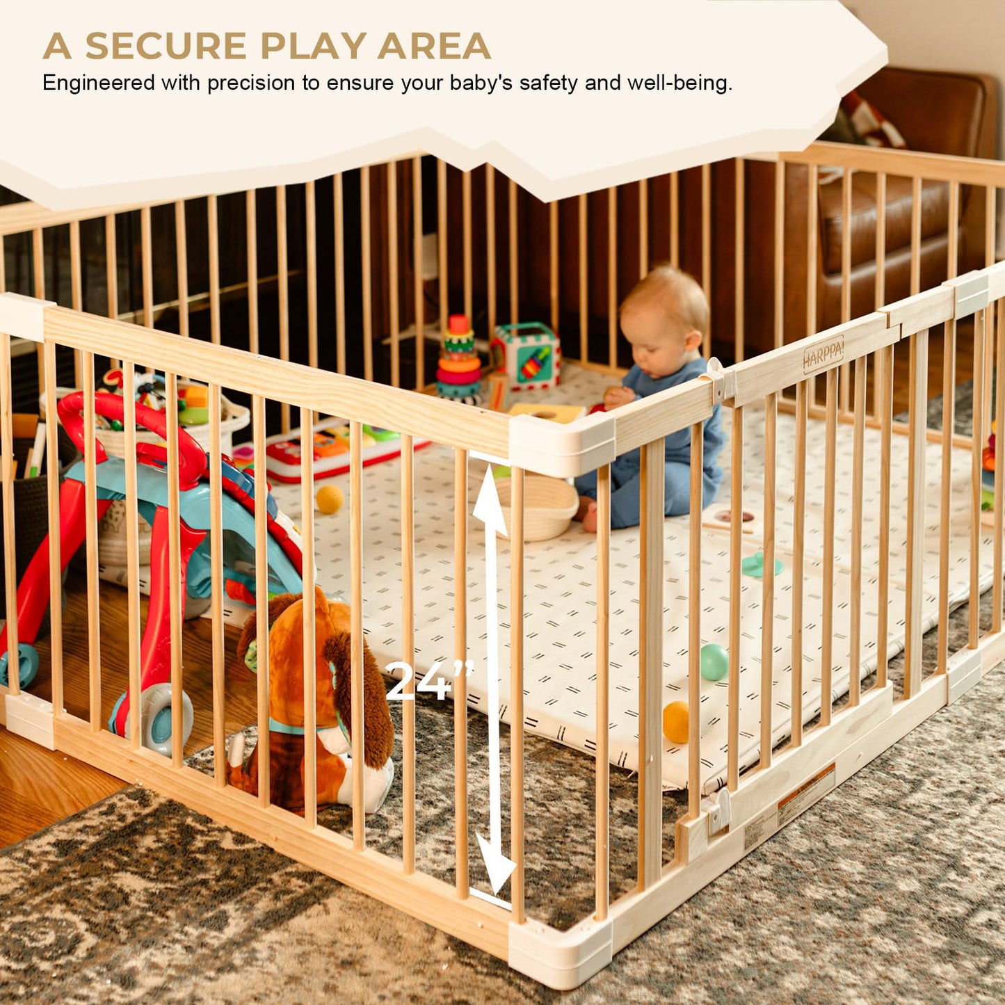 Harppa Baby Gate Playpen Baby Fence For Babies And Toddlers Play Yards For Play Area (45.66X45.66X24 Inches)
