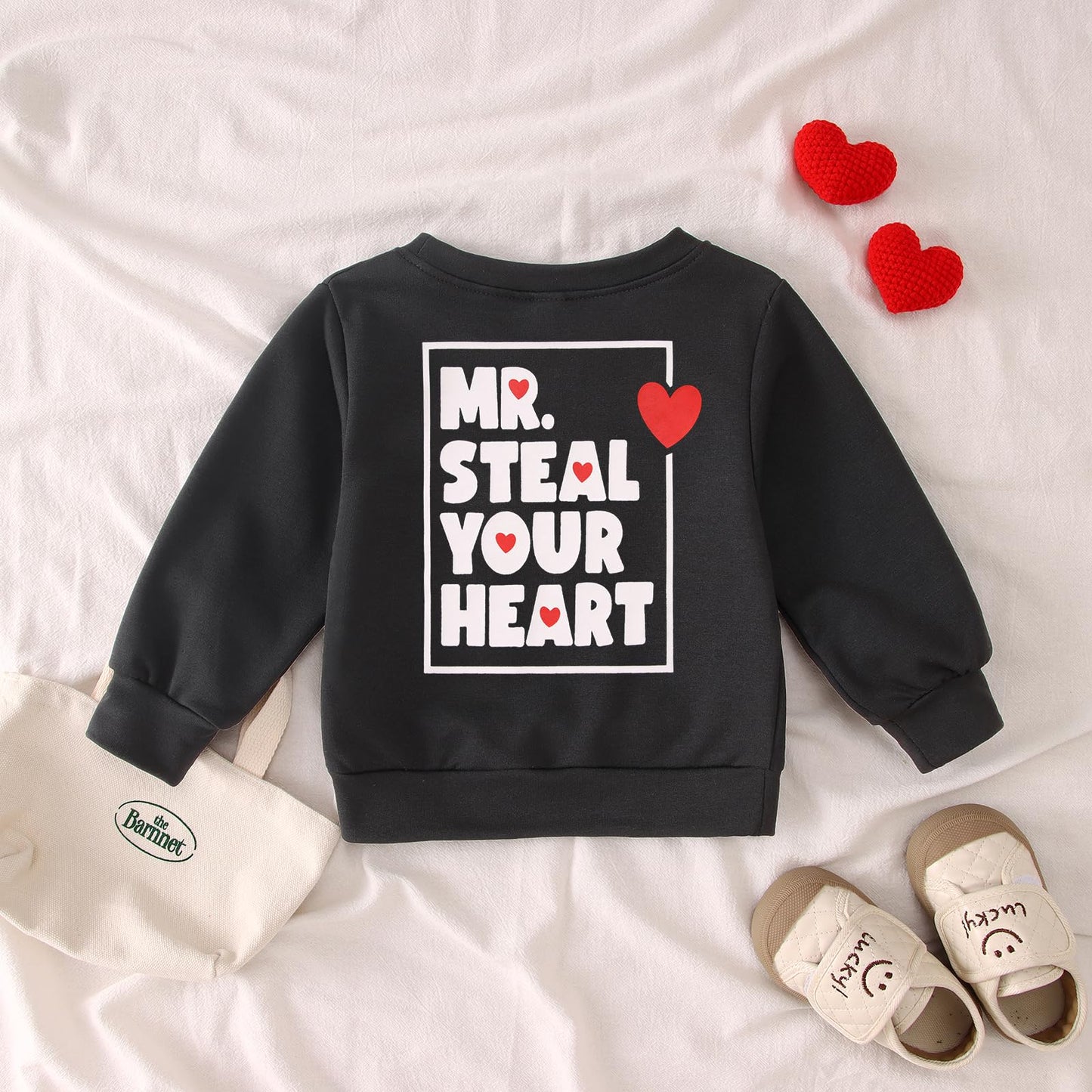 Gliglittr Toddler Baby Boy Valentines Day Sweatshirt Mr Steal Your Heart Long Sleeve Shirt Xoxo Crewneck Pullover Top Outfit (Bl