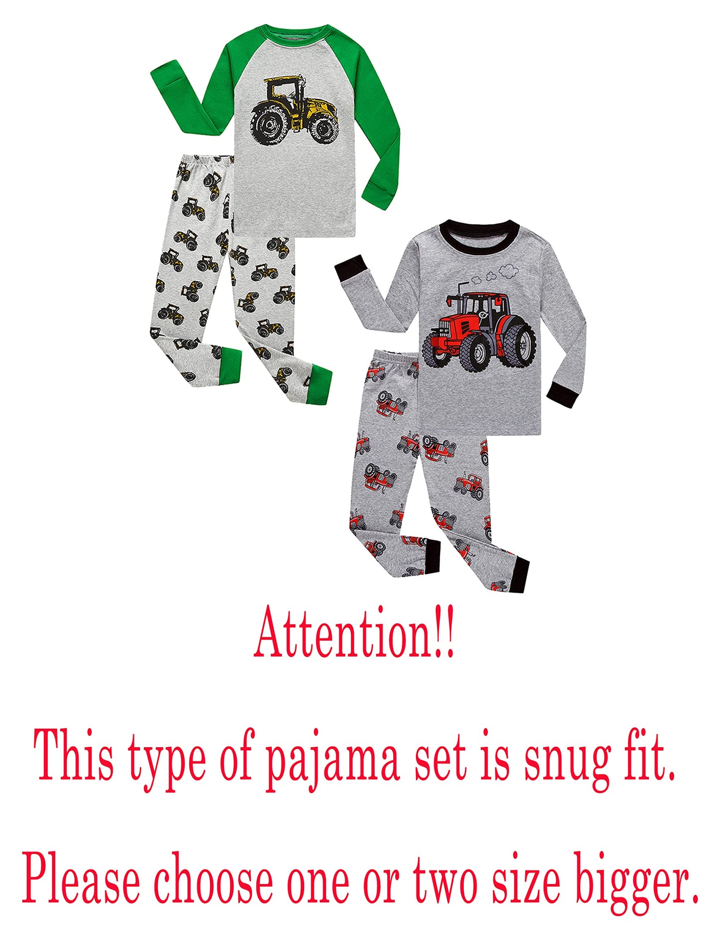 Family Feeling 4 Piece Baby Boys Long Sleeve Pajamas Sets 100% Cotton Tractor Pyjamas Toddler Infant Kids 12-18 Months Grey