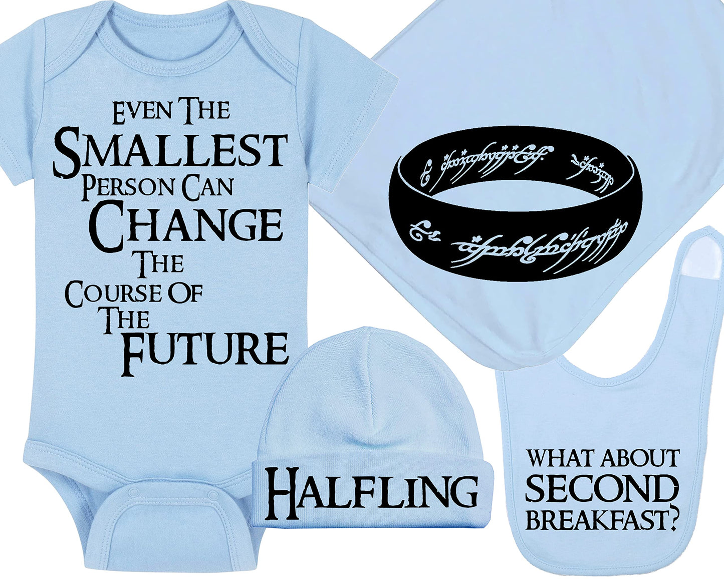 Fantasy Movie Baby Onesie - Even The Smallest Person Can Change The Course Of The Future (6-12 Month - Blue Fabric - Black Desig