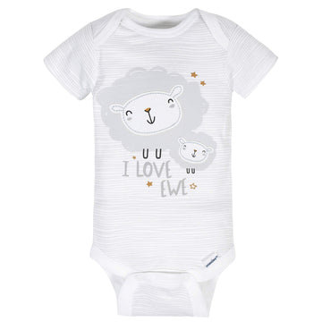 Gerber Baby 8-Pack Short Sleeve Onesies Bodysuits, Sheep Grey, Newborn