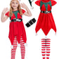 Ikali Girls Elf Costume Christmas Elf Dress Suit For Kids Christmas Santa'S Helper Costume
