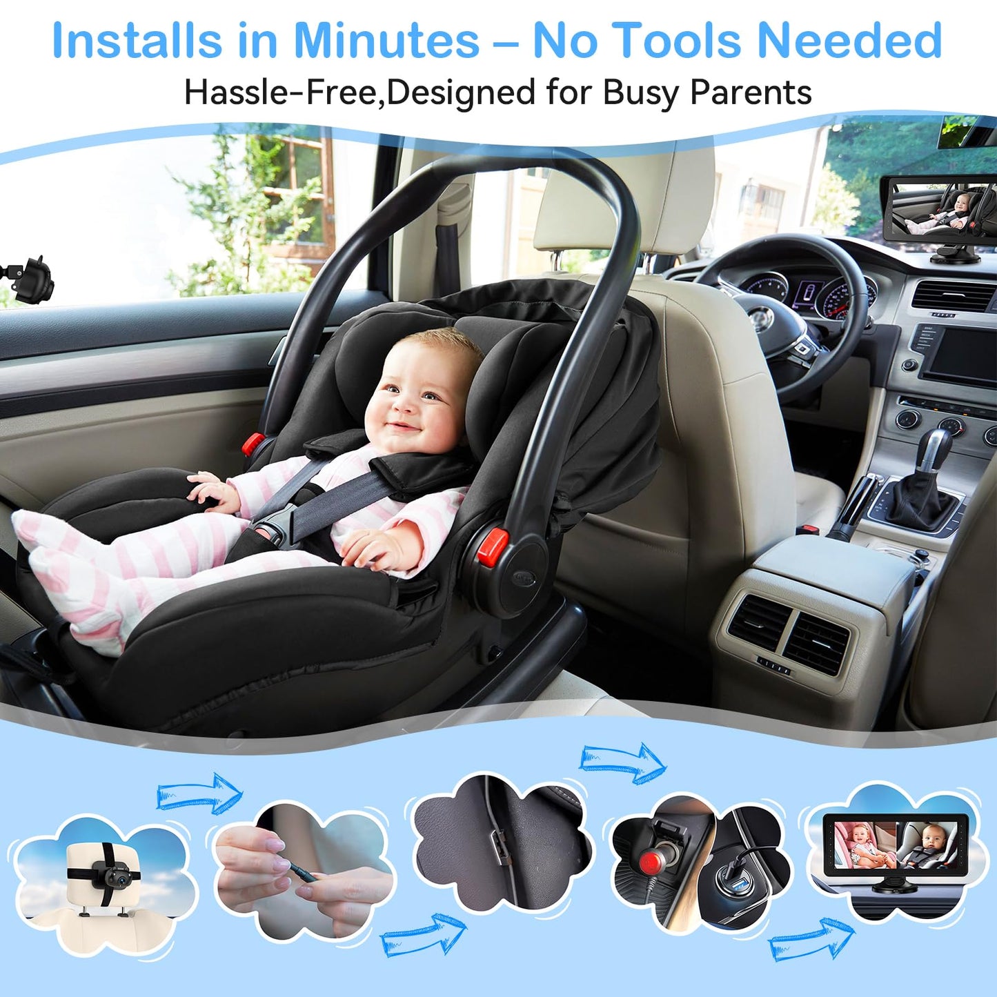 Dual Baby Car Camera For 2 Kids - 6.9Hd Display With Ambient Lighting, Rotatable Night Vision Cameras, Easy Setup, Ideal For Par