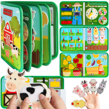 Quanquer Toddler Busy Board Montessori Toys for 1 2 3 4 Year Old - Farm Busy Book Educational Learning Sensory Toys for Boys Gir