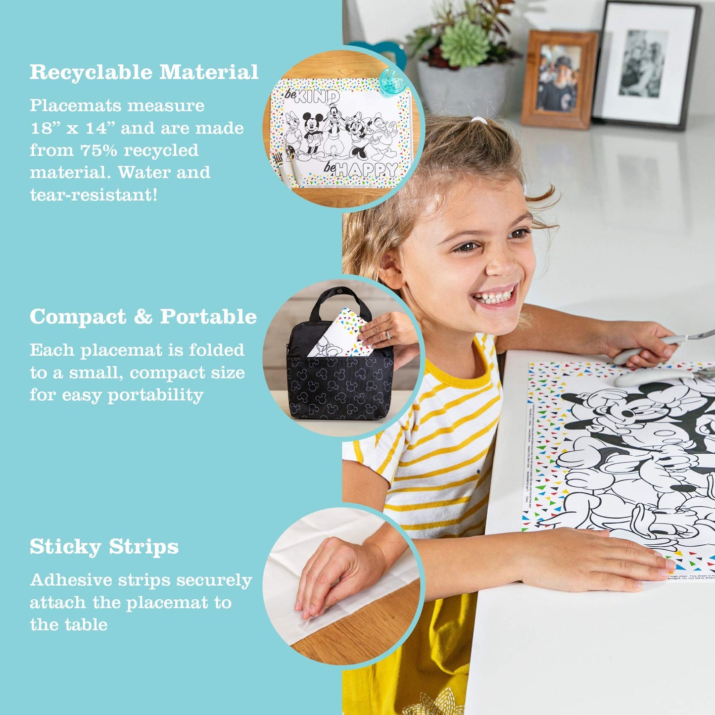 Disney Baby By J.L. Childress Disposable Colorme Placemats, 24 Pack - Paper Stick-On Placemats With Coloring Fun, Airplane Tray