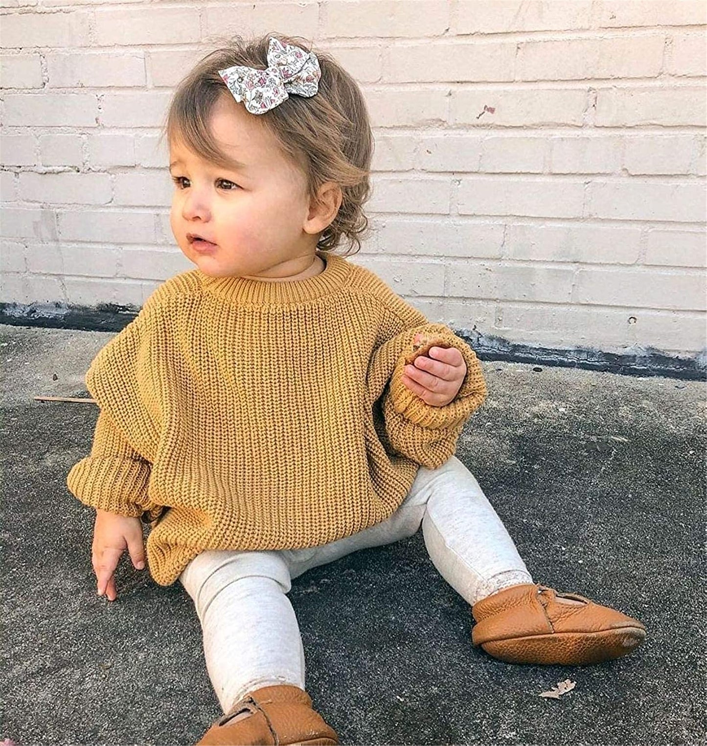 Toddler Baby Knitted Sweater Kids Boy Girl Fall Winter Warm Crewneck Pullover Tops Outfits Clothes Yellow 18-24 Months