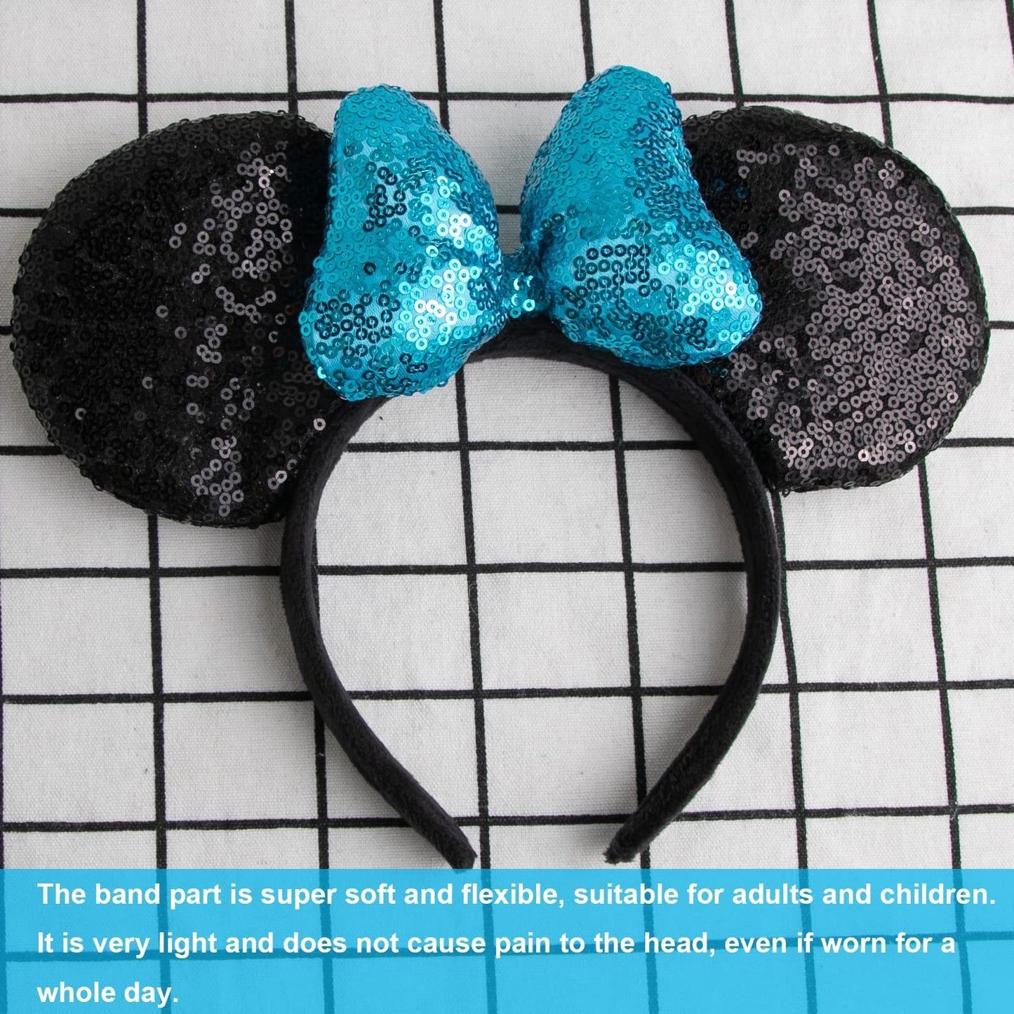 Chuangqi 1Pcs Mouse Ears Shiny Headband With 3D Bow, Double-Sided Sequin Hair Band For Birthday Party Or Amusement Park (3D Ligh