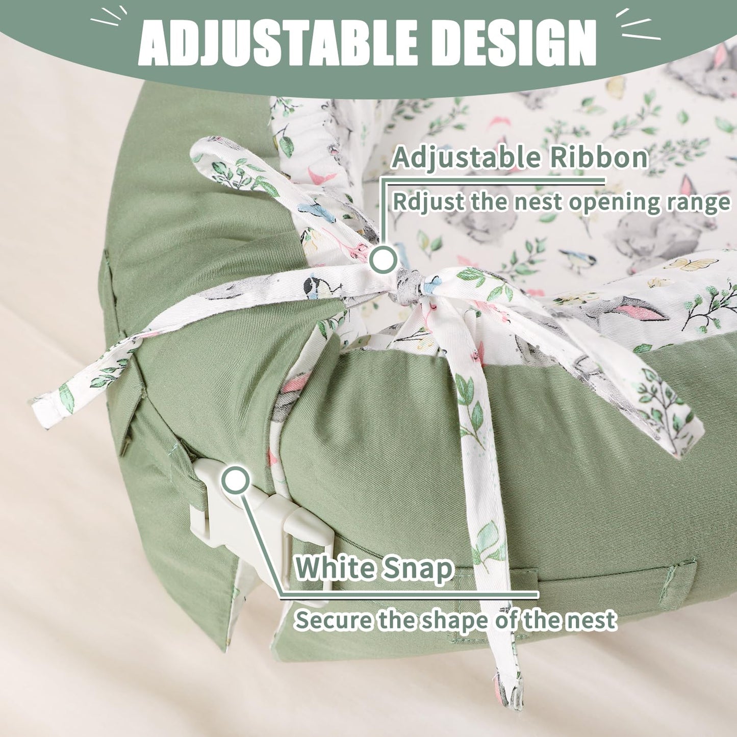 Jundetye Baby Lounger Cover For Boys Girls, Reversible Baby Nest Cover, Adjustable Baby Lounger Replaceable Cover For Infant New