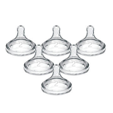 Dr. Brown'S Natural Flow Level 2 Wide-Neck Baby Bottle Silicone Nipple, Medium Flow, 3M+, 100% Silicone Bottle Nipple, 6 Pack
